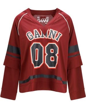 Ganni Cocora Double-Layer Long-Sleeve T-Shirt - Red