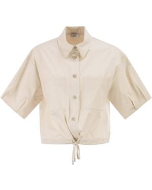 Peserico Cropped Stretch Cotton Shirt With Drawstring - White