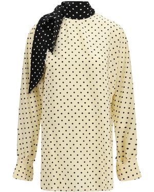 Valentino Blouse With Side Bow, Polka Dot - Natural