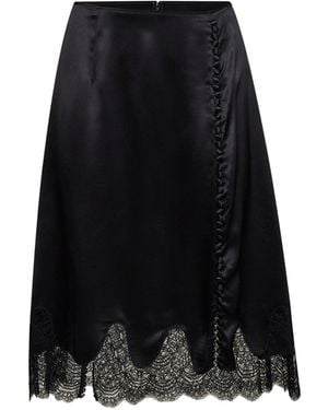 Dolce & Gabbana Satin Midi Skirt With Lace Inserts - Black