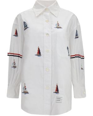 Thom Browne Oversized Sailboat-Embroidered Shirt - White