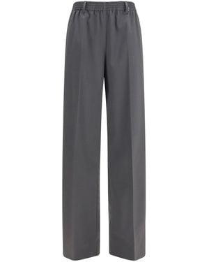 Miu Miu Elasticated Straight Leg Wool Pants - Gray