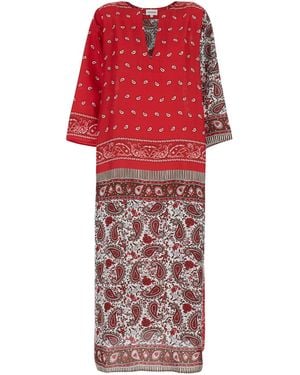 P.A.R.O.S.H. Silk Caftan With V-Neck And All-Over Bandana Motif For - Red