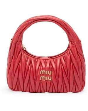 Miu Miu 'Wander' Matelassé Leather Hobo Bag - Red