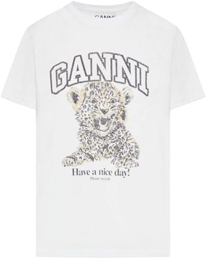 Ganni Jersey T-Shirt With Print - White