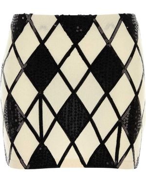 Blumarine Embroidered Wool Blend Mini Skirt - Black