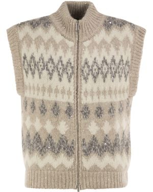 Peserico Jacquard Knitted Gilet - Natural