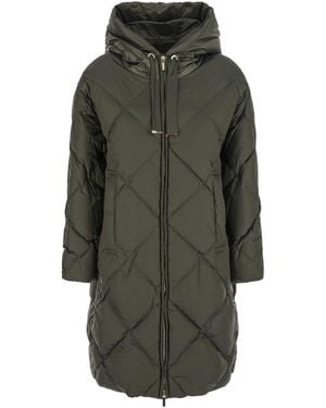 Max Mara Down Jacket With Hood With Drawstring And Logo Patch On The Sleeve - Gray