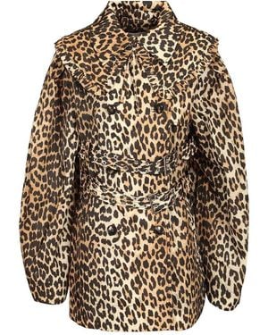 Ganni 'Leopard Duchesse Nylon Short' Trench Coat - Brown