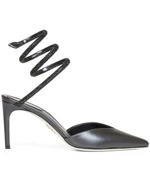 Rene Caovilla Nappa Leather Slingback Pumps With Crystal Snake Spiral - White