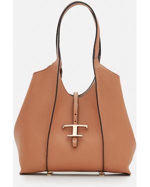 Tod's Small T Leather Shopping Bag - Brown