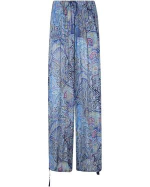 Etro Wide Pants With Tassels - Blue