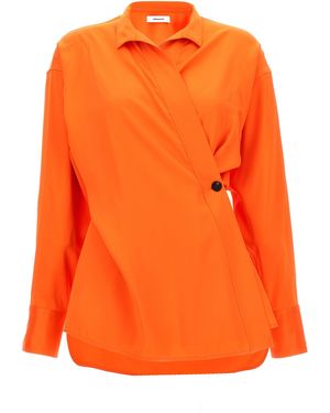 Ferragamo Asymmetric Mandarin Wrap Top - Orange