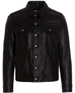 Saint Laurent Leather Jacket With Adjustable Waist - Black