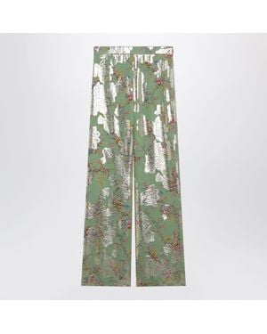 Valentino Silk Pants With All-Over Print - Green