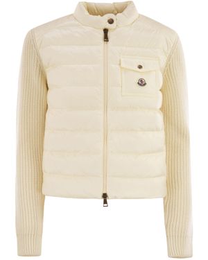 Moncler Padded Wool Cardigan With Zip - Natural