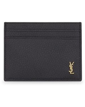 Saint Laurent Tiny Cassandre Hammered Leather Card Holder - Black