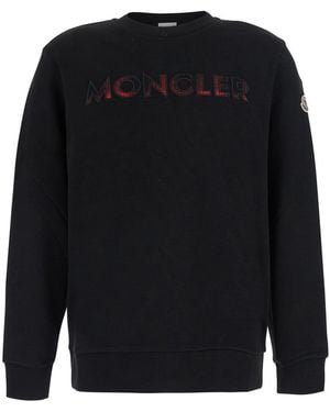 Moncler Crew Neck Sweater With Logo Lettering On The Front And Logo Patch On The Sleeve - Black