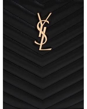 Saint Laurent Chevron Leather Monogram Handbag With Logo - Black