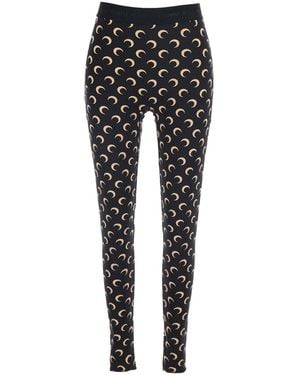 Marine Serre Moon Printed Jersey Legging Technical Print Pants Polyamide Elastane Pants - Black