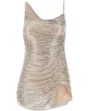 Self-Portrait Self Portrait Embellished Stretch Tulle Mini Dress - Natural