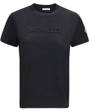 Moncler Cotton T-Shirt With A Tone On Tone Embroidered Logo - Black