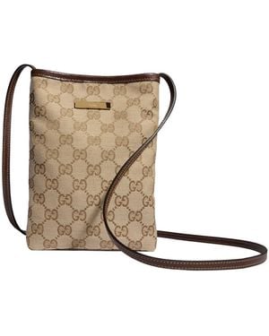Gucci Cell Phone Pouch With Shoulder Strap And Logo Plate On The Front - White