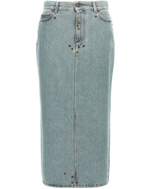 Moschino Rivets Denim Skirt With All-Over Metal Details - Blue