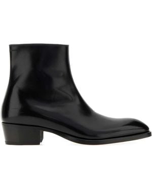 Tom Ford Leather Ankle Boots - Black