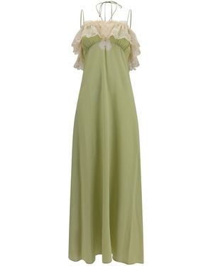 Chloé Chloé Silk Dress With Lace Details - Green