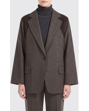 Max Mara Single-Breasted Virgin Wool Blazer With Dropped Shoulders And Lapels - Gray