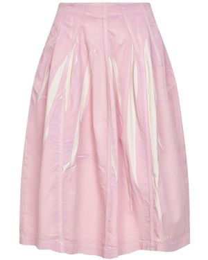 Marni Screen-Printed Denim Flared Midi Skirt - Pink