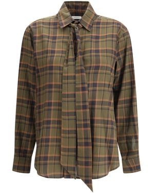 Saint Laurent Cassandre Check Lavallière Shirt - Brown
