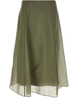 Brunello Cucinelli Silk Midi Skirt - Green