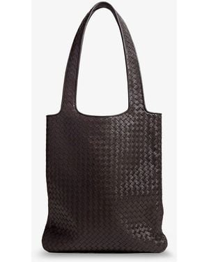 Bottega Veneta Veneto Leather Shoulder Bag With Intrecciato Motif - Black