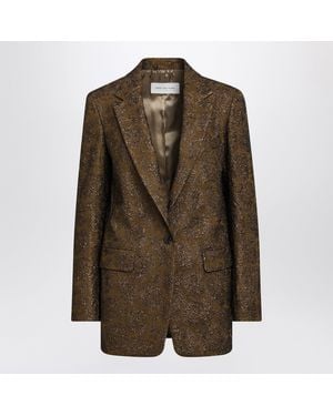 Dries Van Noten Khaki Single-Breasted Jacket With Floral Jacquard Pattern - Brown