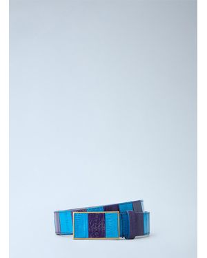Dries Van Noten Striped Leather Belt - Blue