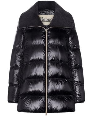 Herno Long Puffer Coat With Faux Fur Collar - Black
