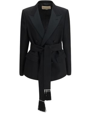 Valentino Double-Breasted Virgin Wool Blazer With Belt - Black