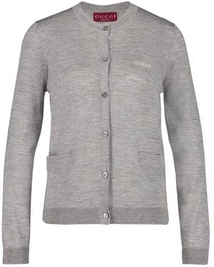 Gucci Long Sleeve Crew-Neck Cardigan - Gray