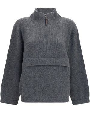 Brunello Cucinelli Cashmere Half-Zip Sweater - Gray
