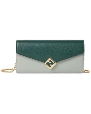Fendi Ff Diamonds Continental Wallet On Chain - Green