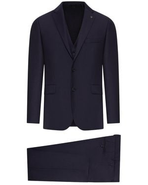 Tagliatore Bruce Tailored Wool Suit With Vest - Blue