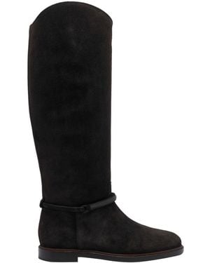 Brunello Cucinelli Suede Boots With Precious Strap - Black