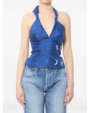 Celine Printed Silk Top - Blue