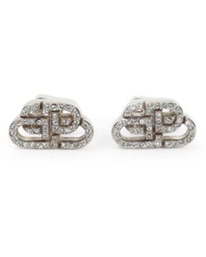 Balenciaga Bb Stud Xs Brass Earrings - White