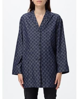 Gucci All-Over Gg Monogram Denim Shirt Jacket - Blue