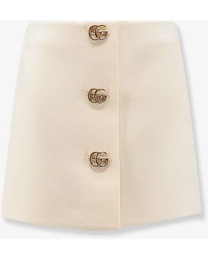 Gucci Wool Crãªpe Skirt With Double G Button - Natural
