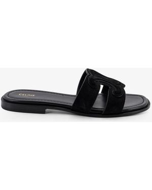 Celine Marina Suede Sandals With Triomphe Logo - Black