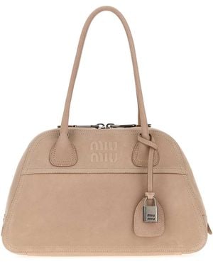 Miu Miu Powder Nappa Leather Vivant Shoulder Bag - Natural